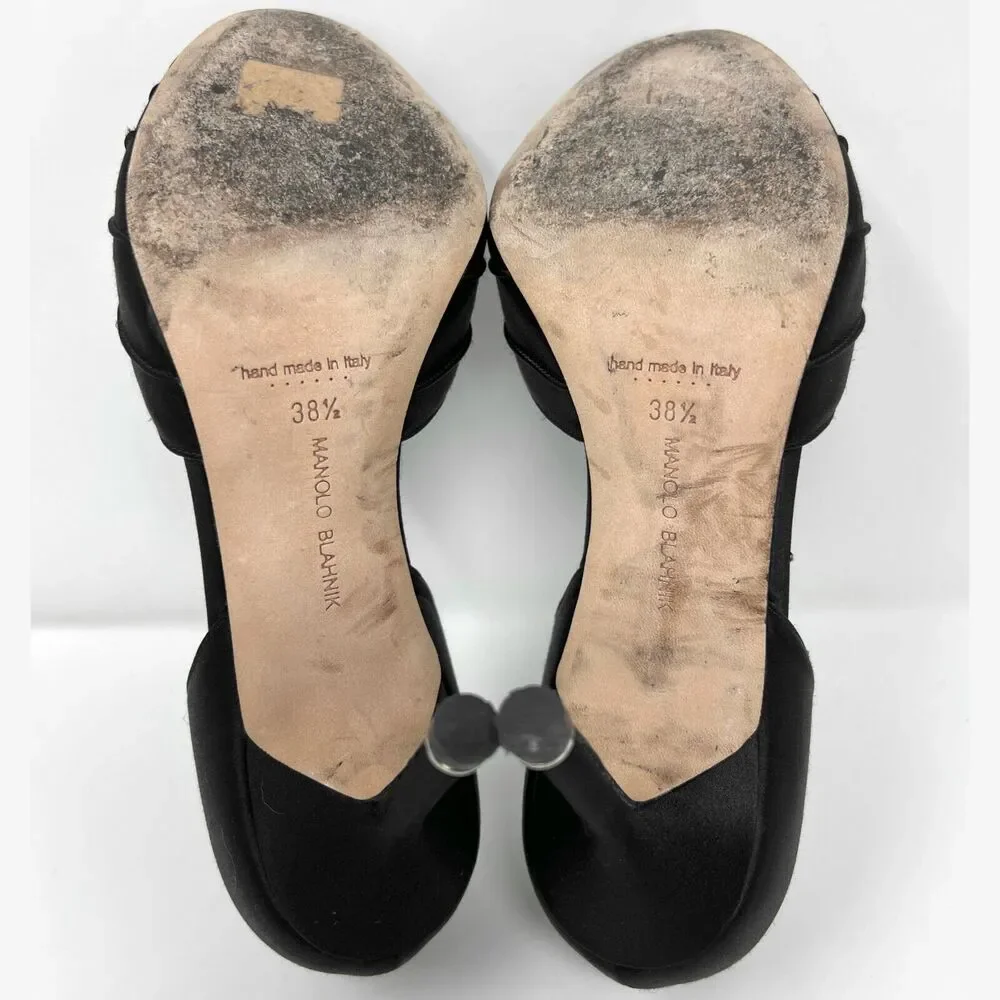 Manolo Blahnik Cassiado Satin Peep Toe Pumps - Size‎ 38.5